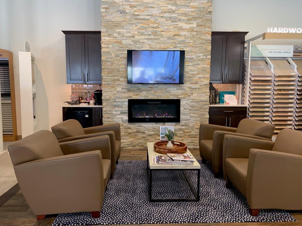 stone fireplace in flooring showroom wyomissing, PA